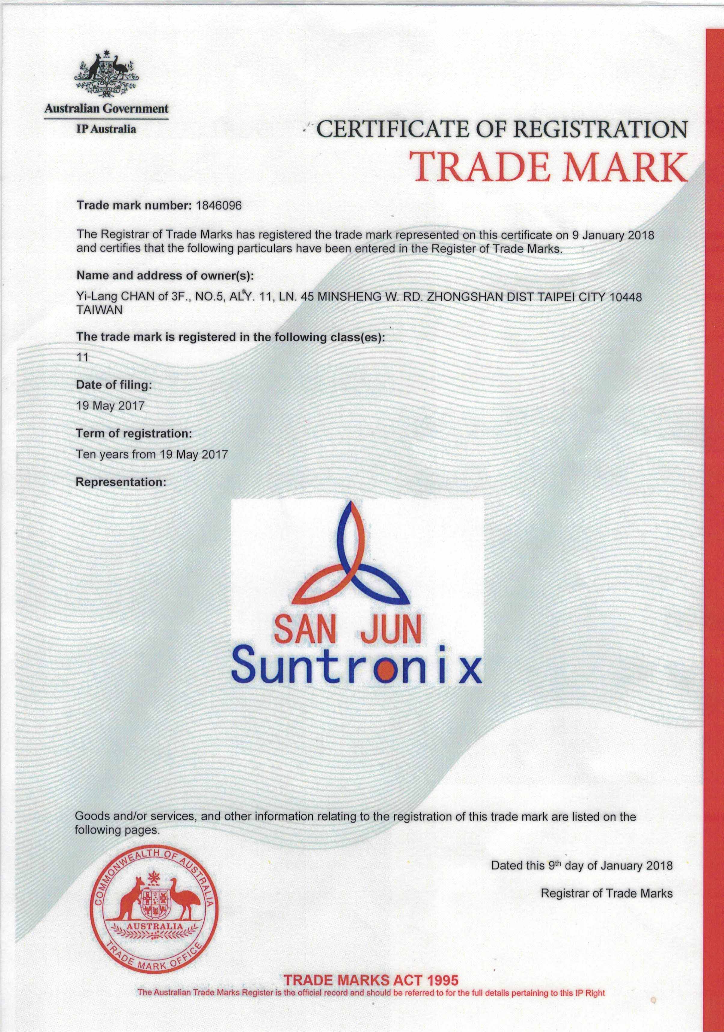 Australian Trademark Registration Certificate